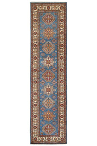 Super Kazak Afghan Rug – Cerulean Lozenge