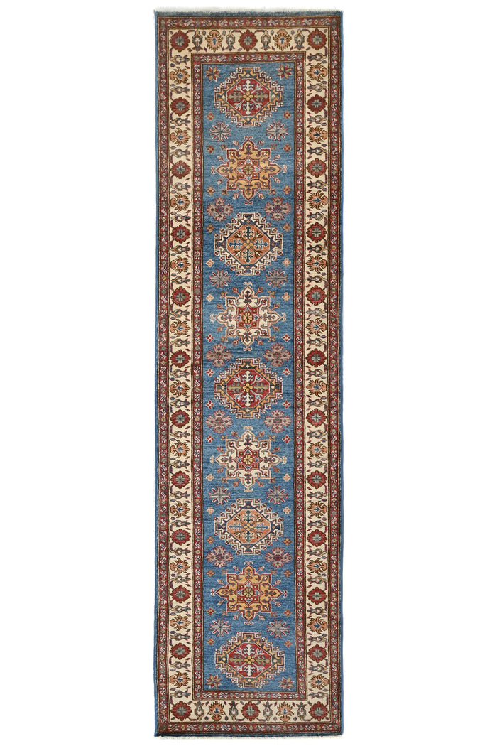 Super Kazak Afghan Runner Rug – Cerulean Lozenge