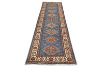 Super Kazak Afghan Rug – Cerulean Lozenge
