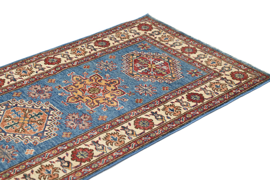 Super Kazak Afghan Rug – Cerulean Lozenge