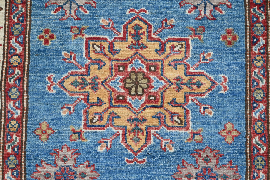Super Kazak Afghan Rug – Cerulean Lozenge