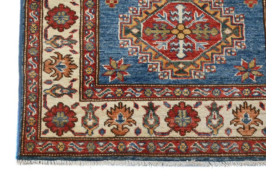 Super Kazak Afghan Rug – Cerulean Lozenge