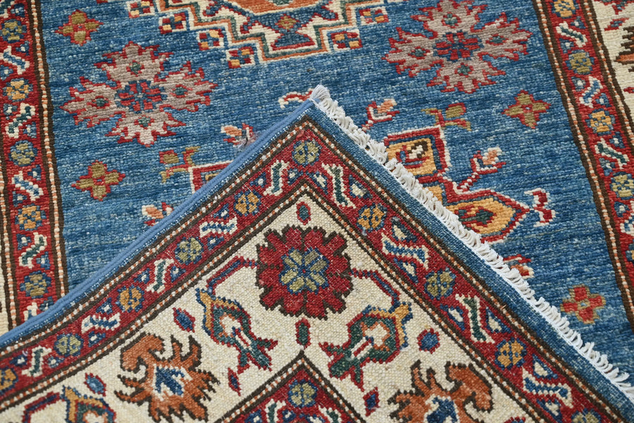 Super Kazak Afghan Rug – Cerulean Lozenge