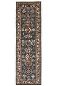 Super Kazak Afghan Rug – Teal Cartouche