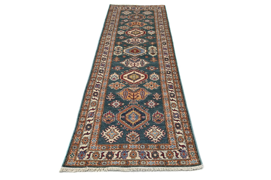 Super Kazak Afghan Rug – Teal Cartouche