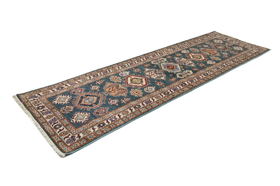 Super Kazak Afghan Rug – Teal Cartouche