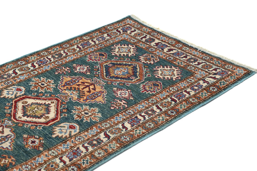 Super Kazak Afghan Rug – Teal Cartouche