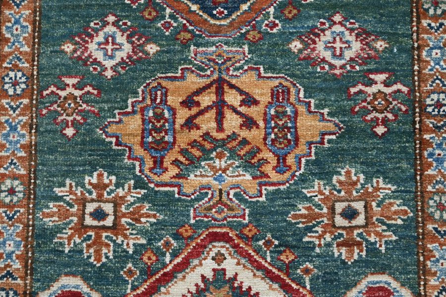 Super Kazak Afghan Rug – Teal Cartouche