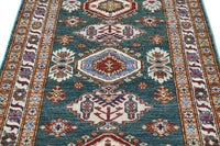 Super Kazak Afghan Rug – Teal Cartouche