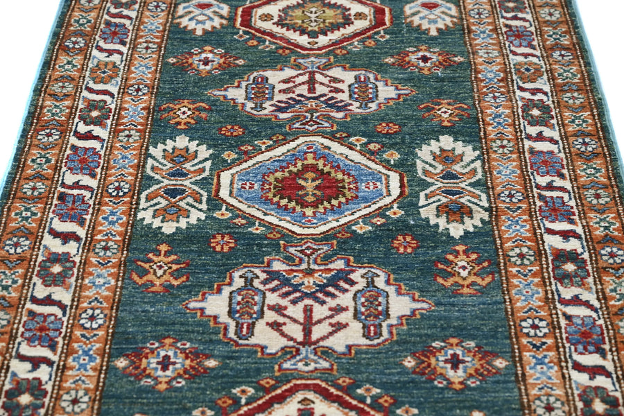 Super Kazak Afghan Rug – Teal Cartouche