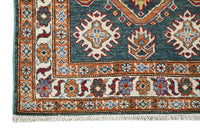 Super Kazak Afghan Rug – Teal Cartouche