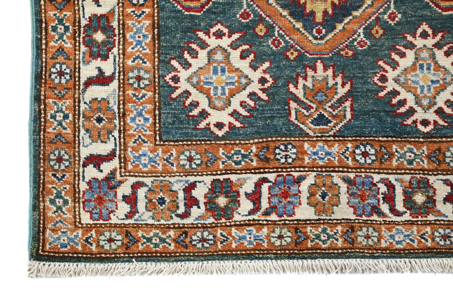 Super Kazak Afghan Rug – Teal Cartouche