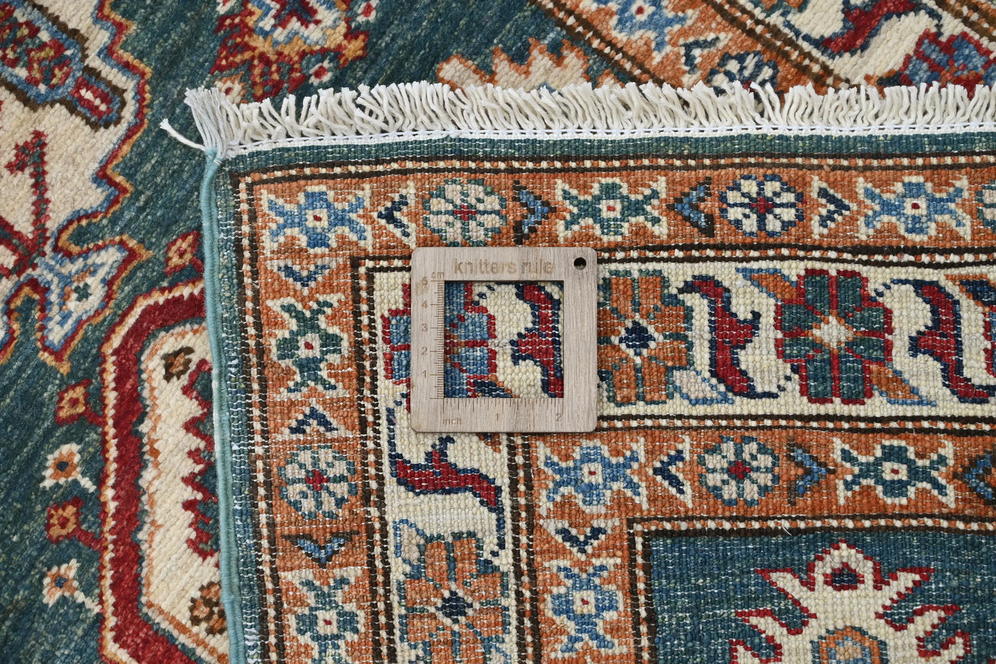 Super Kazak Afghan Runner Rug – Teal Cartouche