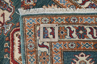 Super Kazak Afghan Rug – Teal Cartouche