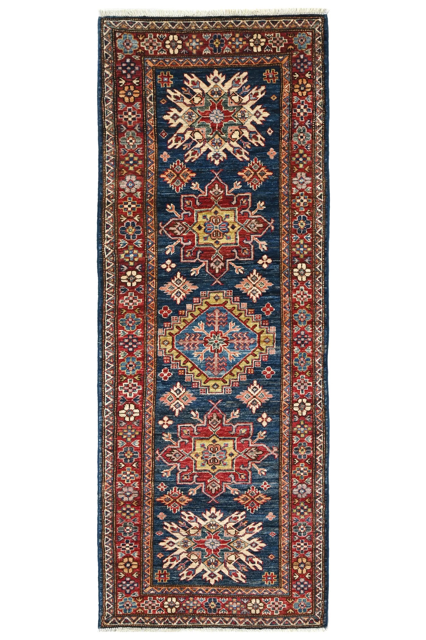 Super Kazak Afghan Runner Rug – Indigo Crest