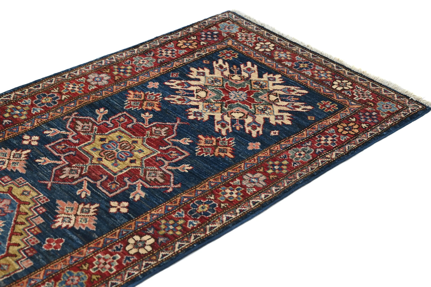 Super Kazak Afghan Runner Rug – Indigo Crest