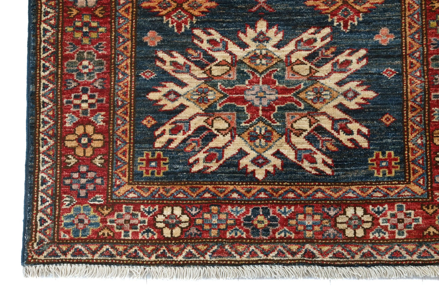 Super Kazak Afghan Rug – Indigo Crest