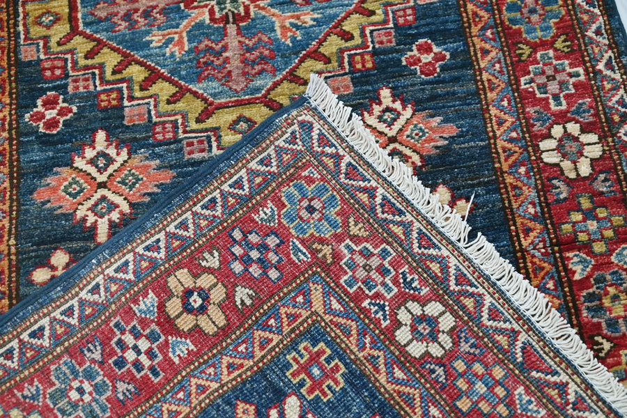 Super Kazak Afghan Rug – Indigo Crest