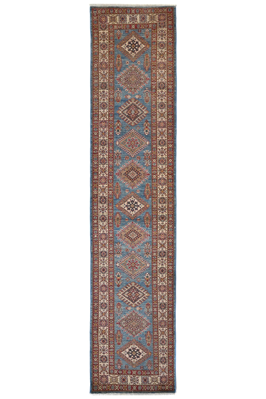 Super Kazak Afghan Runner – Azure Diamond