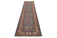 Super Kazak Afghan Runner – Azure Diamond