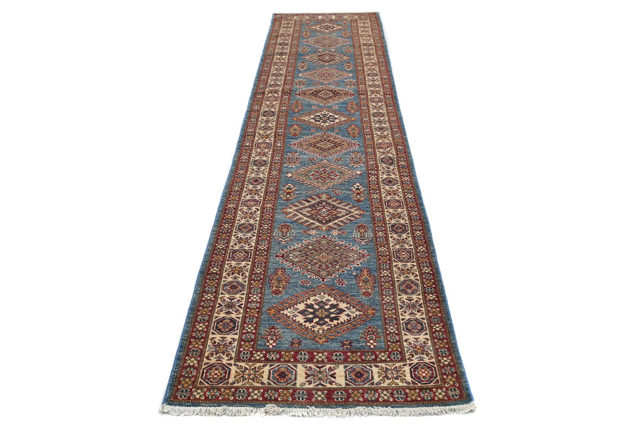 Super Kazak Afghan Runner – Azure Diamond