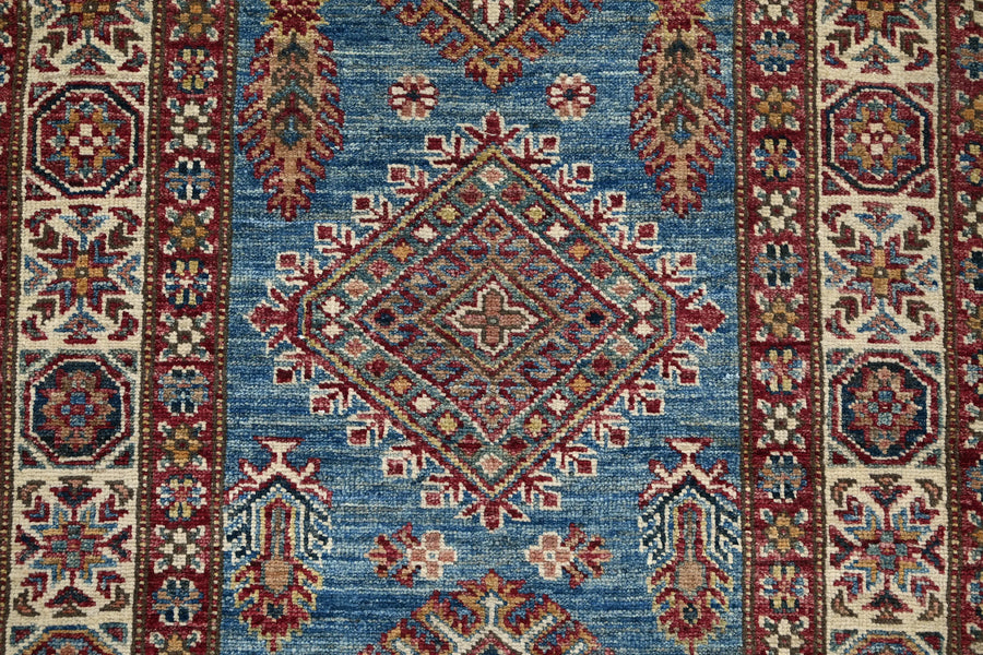 Super Kazak Afghan Runner – Azure Diamond