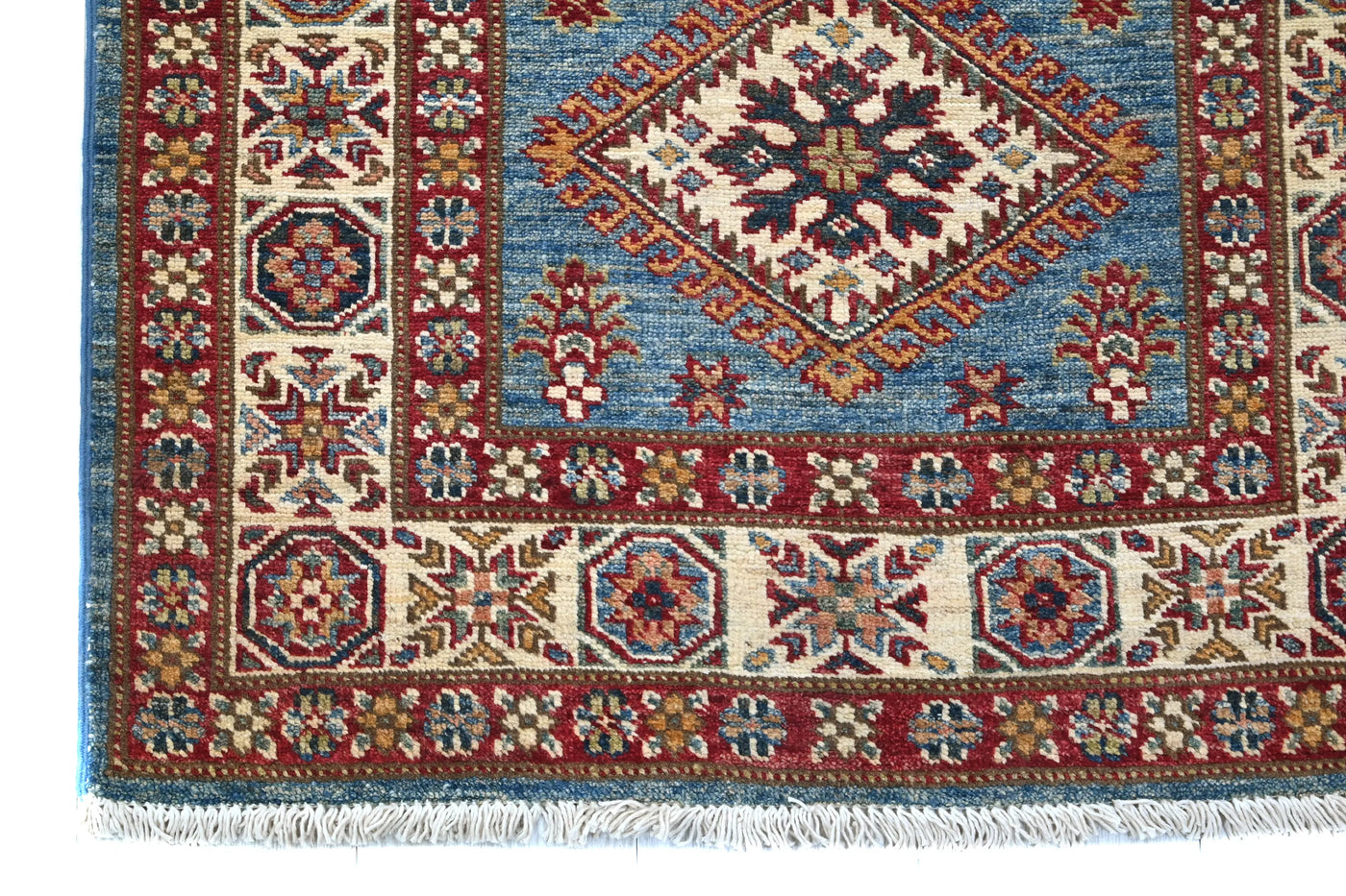 Super Kazak Afghan Runner Rug – Azure Diamond