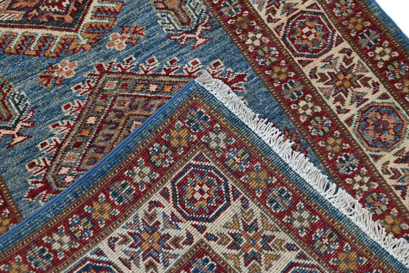 Super Kazak Afghan Runner Rug – Azure Diamond