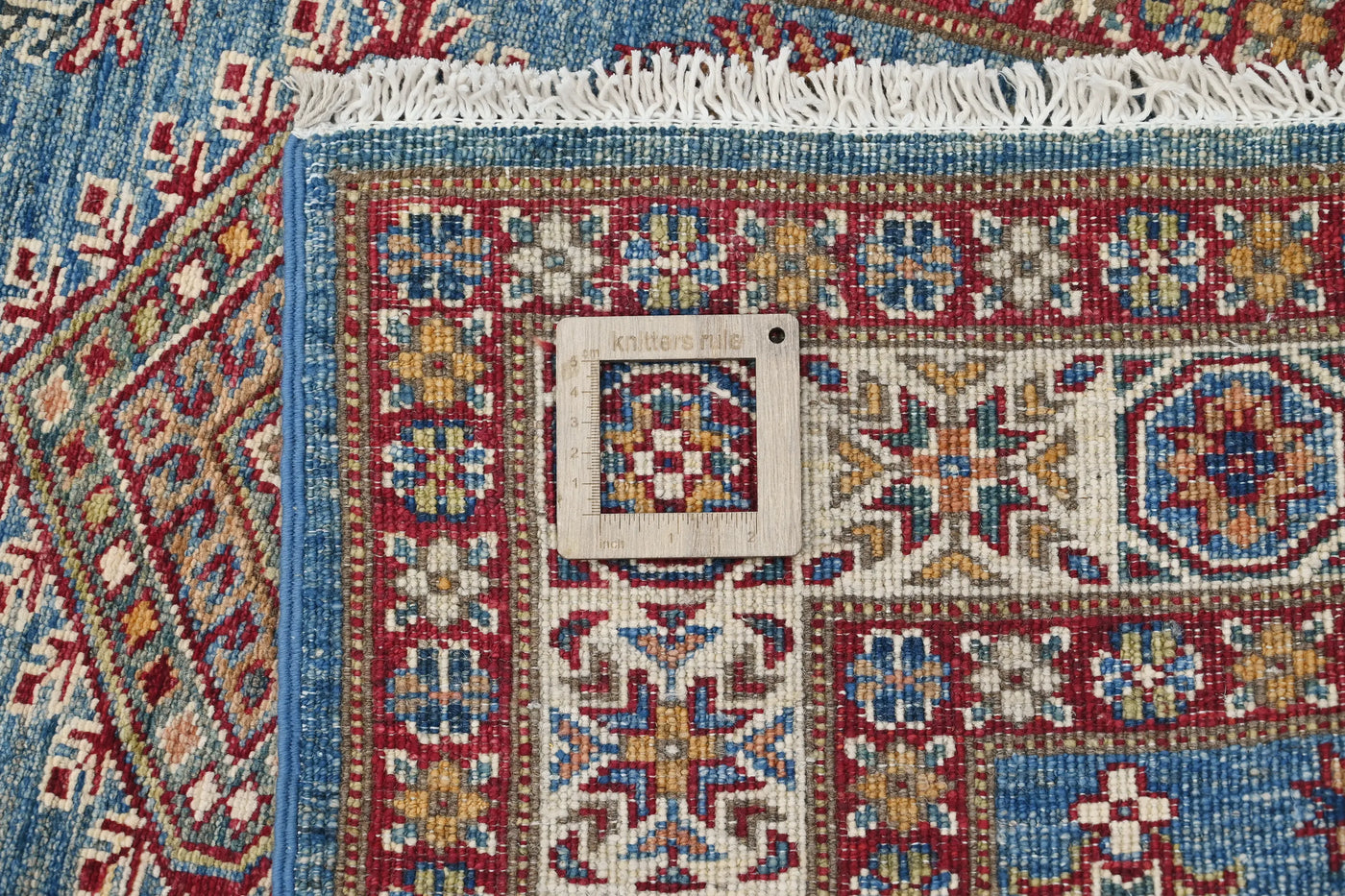 Super Kazak Afghan Runner Rug – Azure Diamond