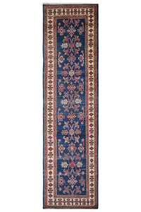 Super Kazak Afghan Runner – Cobalt Lattice