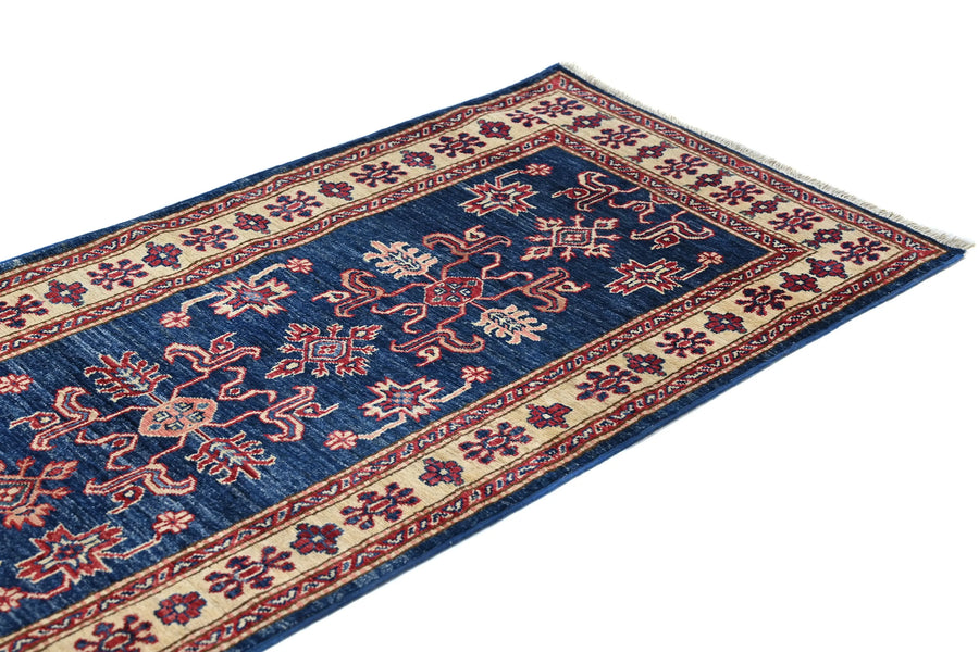 Super Kazak Afghan Runner – Cobalt Lattice