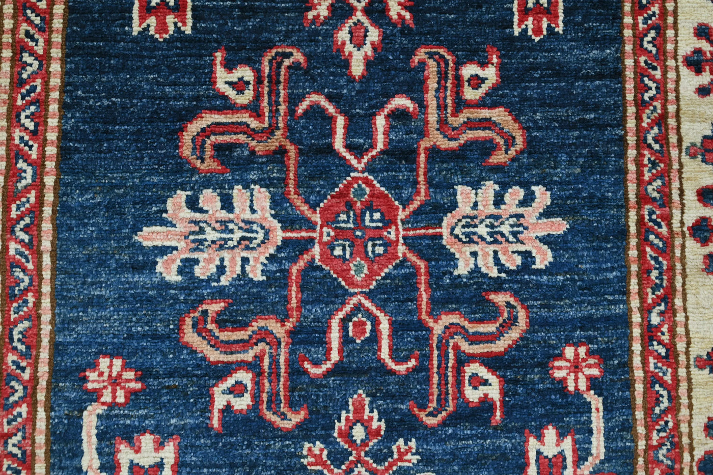 Super Kazak Afghan Runner Rug – Cobalt Lattice