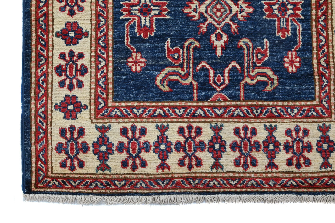 Super Kazak Afghan Runner Rug – Cobalt Lattice