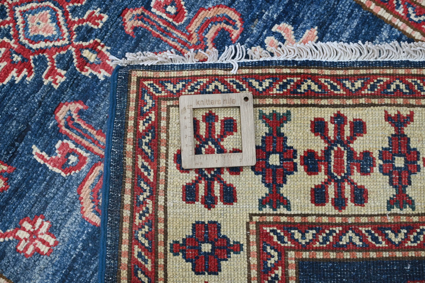 Super Kazak Afghan Runner Rug – Cobalt Lattice