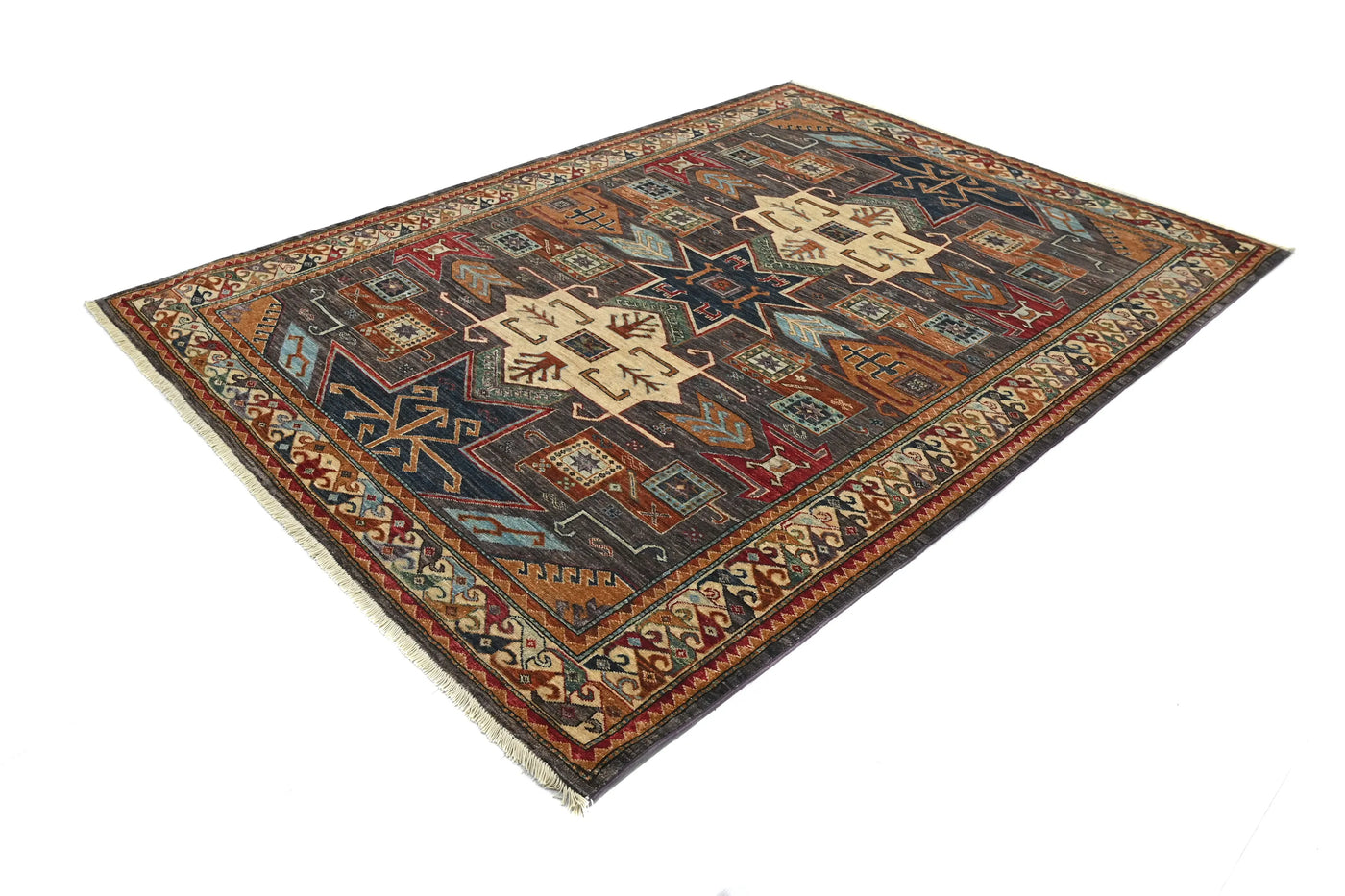 Super Kazak Afghan Rug – Charcoal Stella