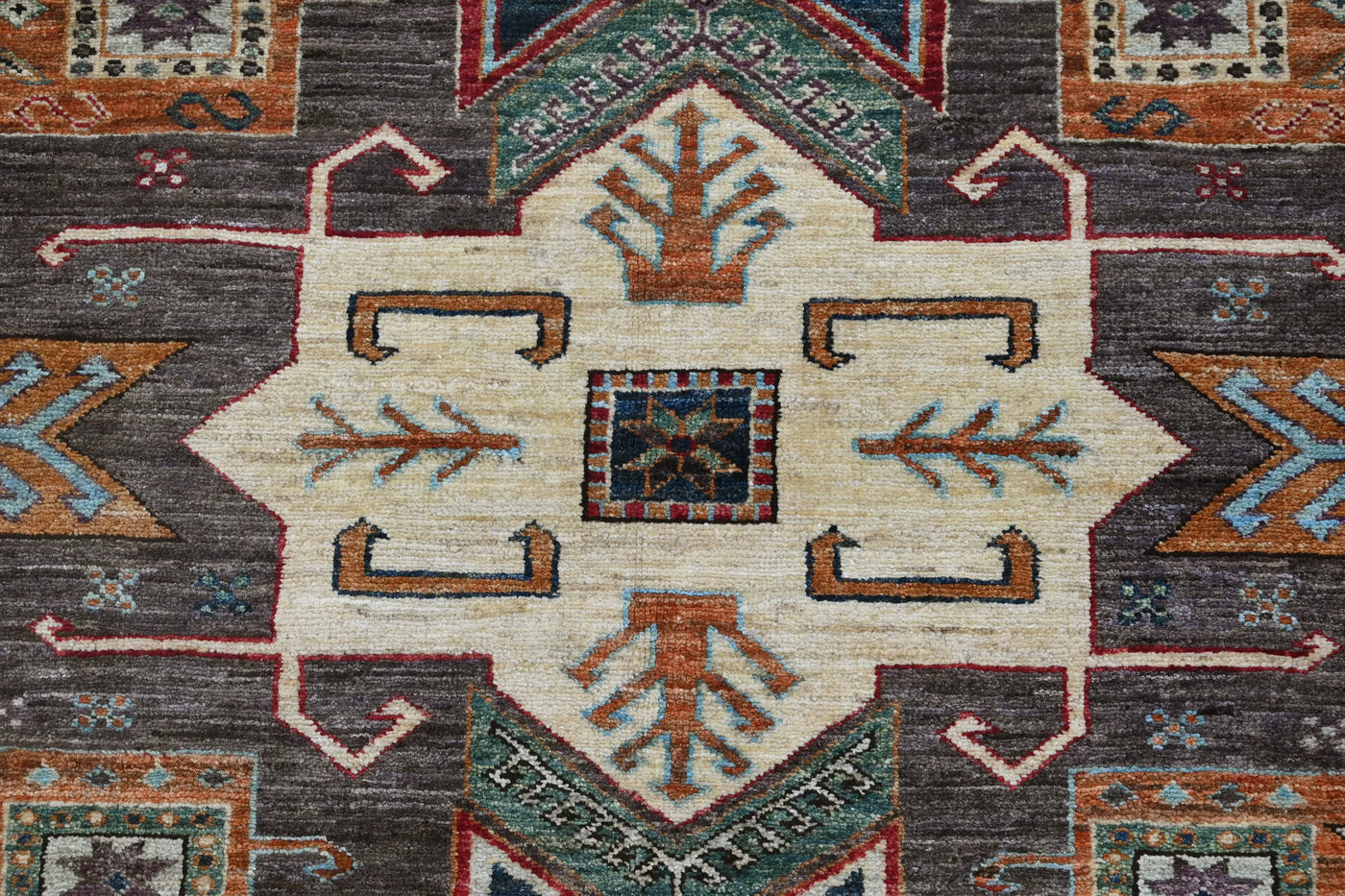 Super Kazak Afghan Rug – Charcoal Stella