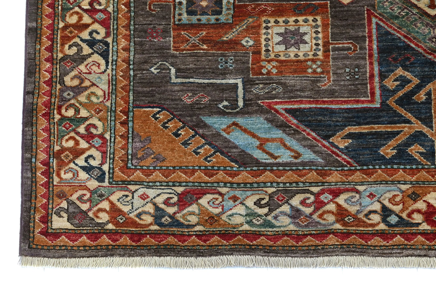 Super Kazak Afghan Rug – Charcoal Stella
