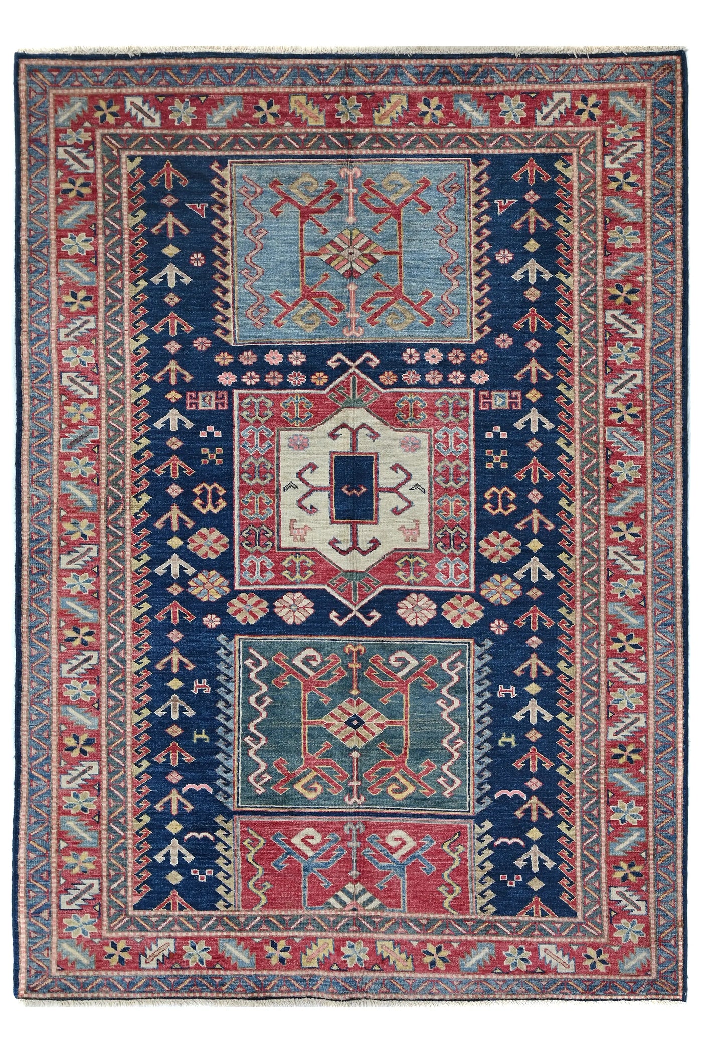 Super Kazak Afghan Rug – Alabaster Triptych