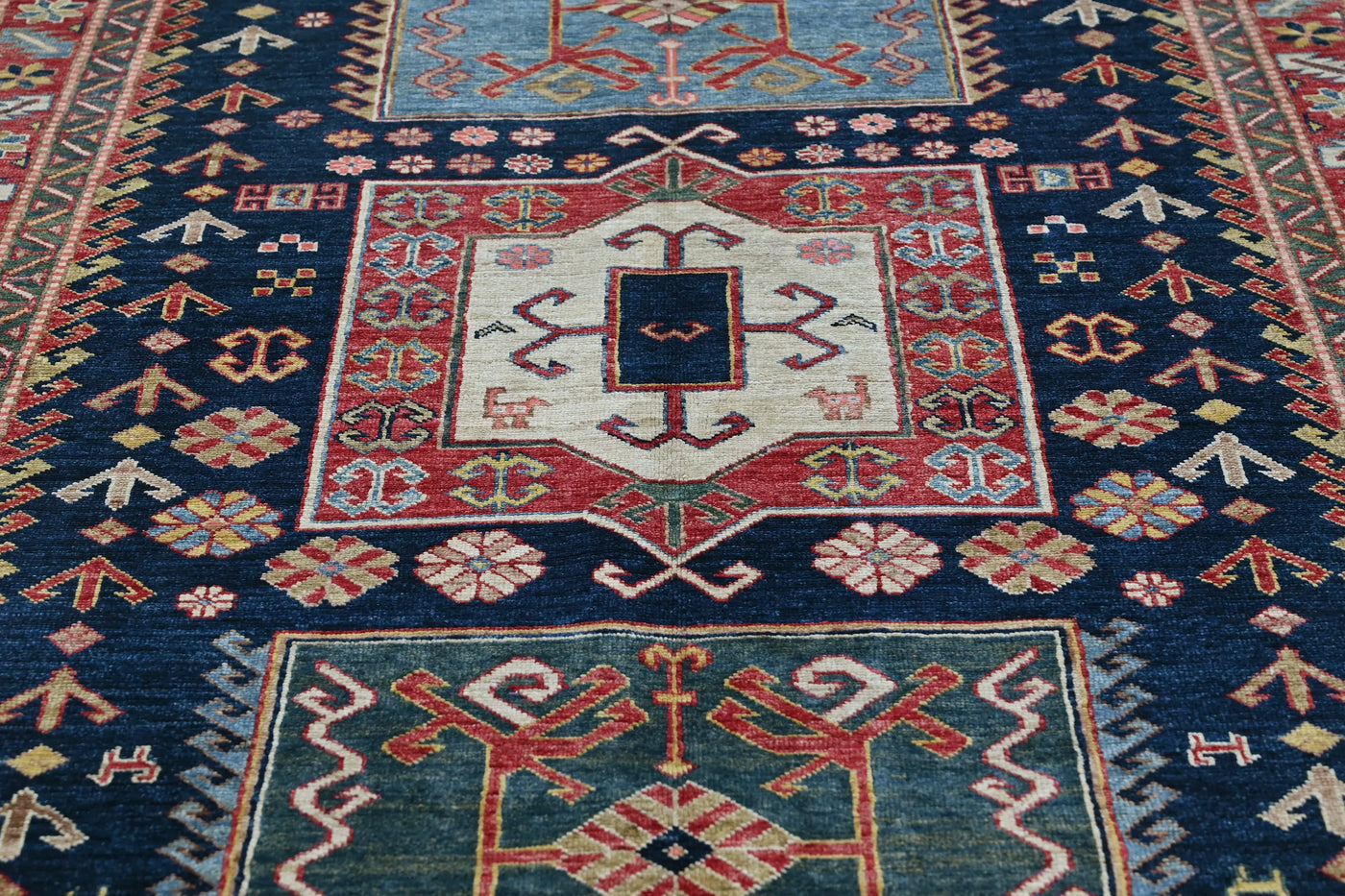 Super Kazak Afghan Rug – Alabaster Triptych