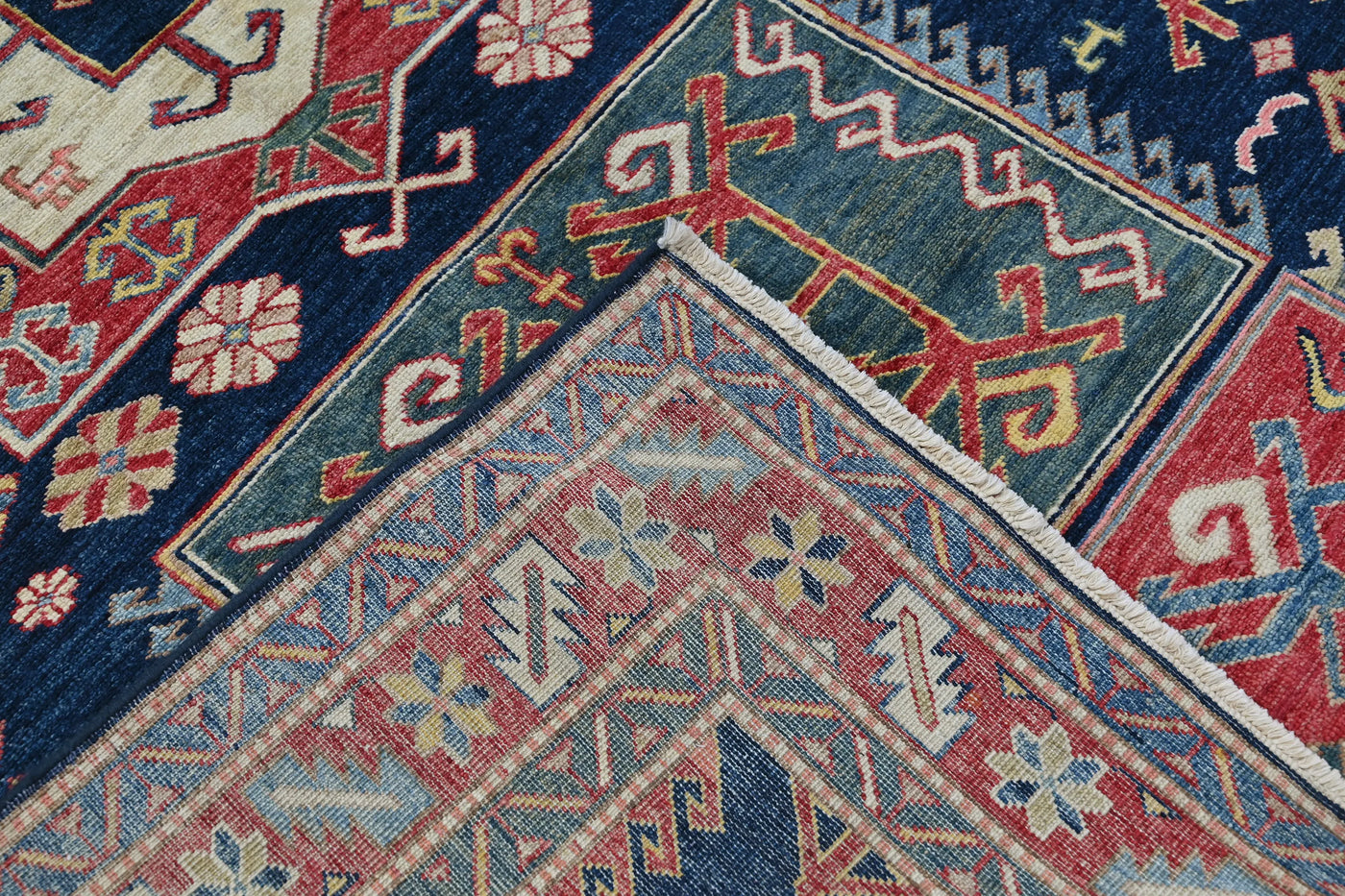 Super Kazak Afghan Rug – Alabaster Triptych