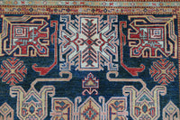 Super Kazak Afghan Rug – Navy Labyrinth