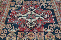 Super Kazak Afghan Rug – Navy Labyrinth
