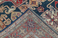 Super Kazak Afghan Rug – Navy Labyrinth