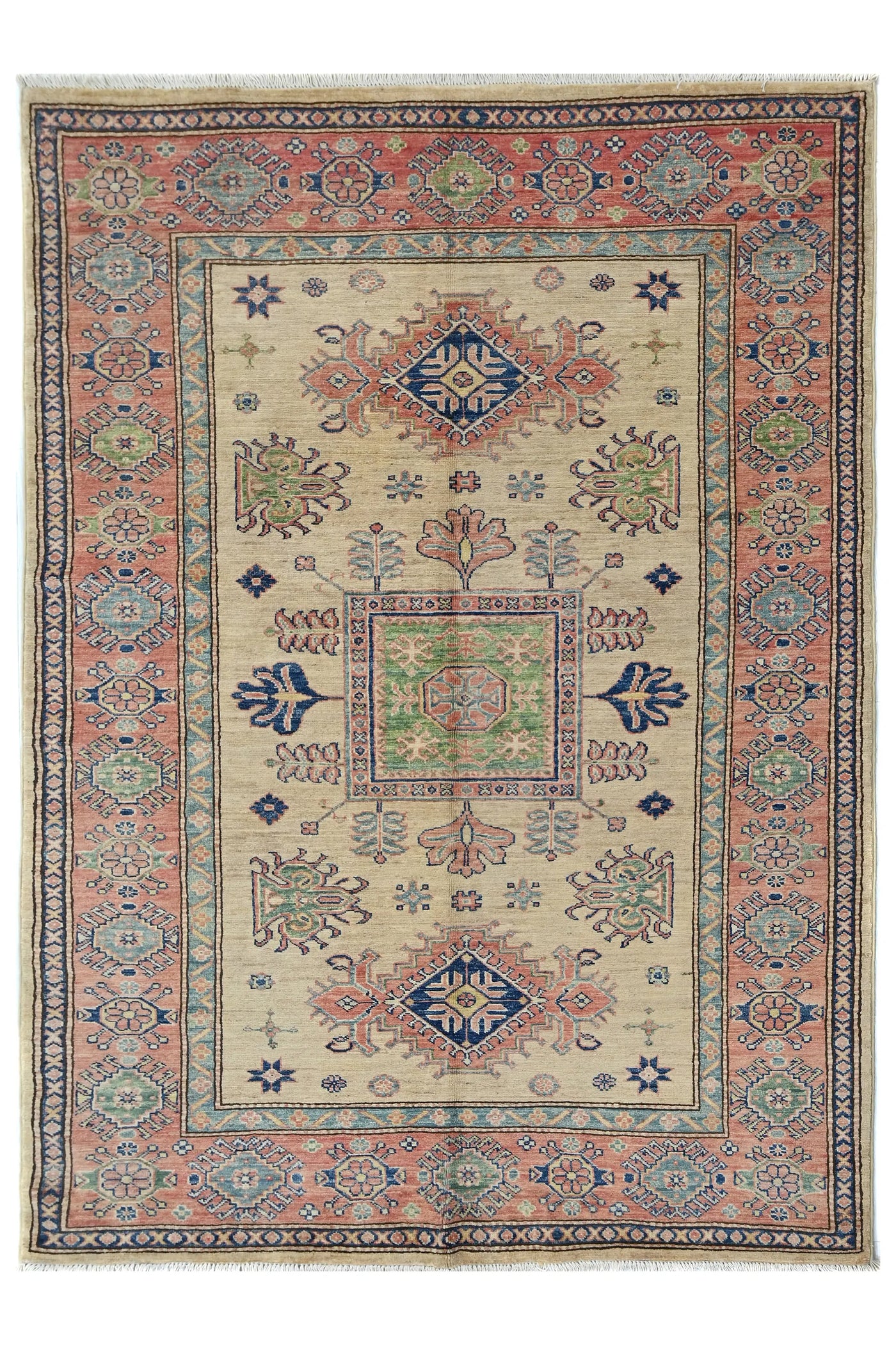 Super Kazak Afghan Rug – Oatmeal Medallion