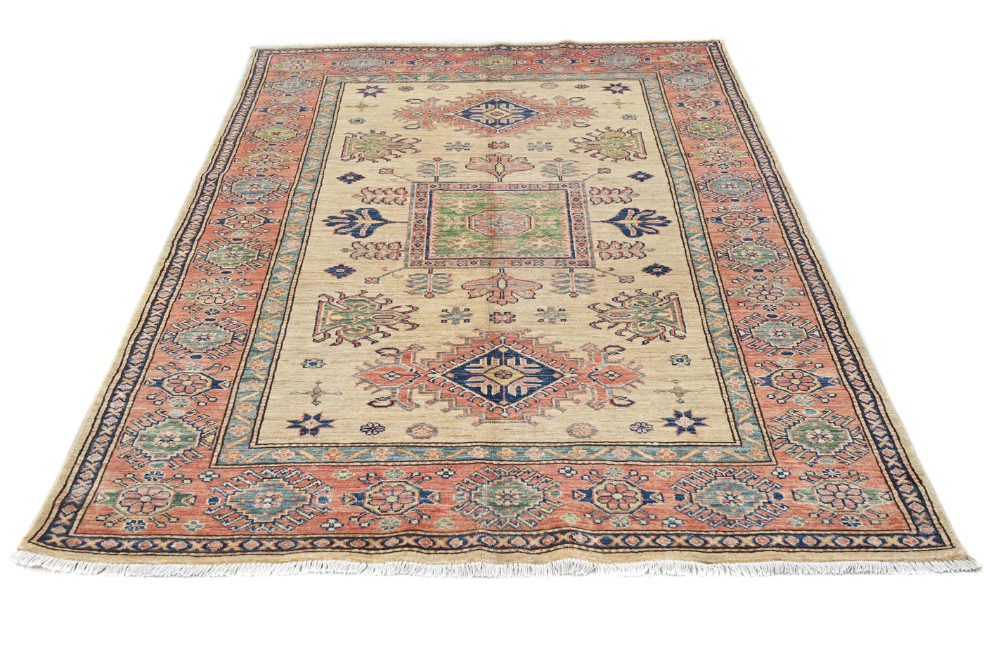 Super Kazak Afghan Rug – Oatmeal Medallion