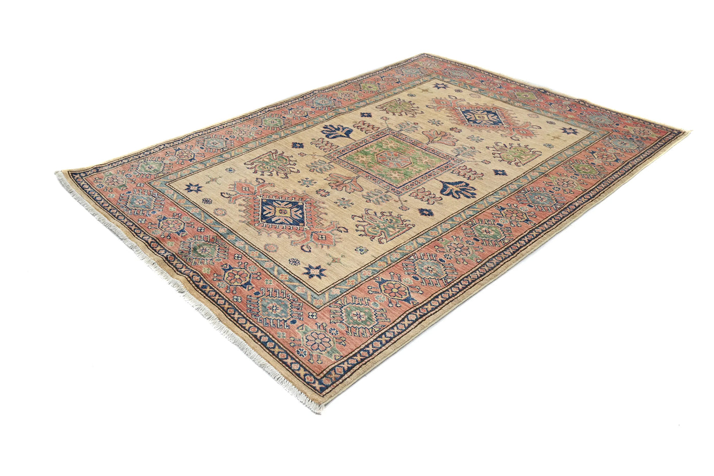 Super Kazak Afghan Rug – Oatmeal Medallion