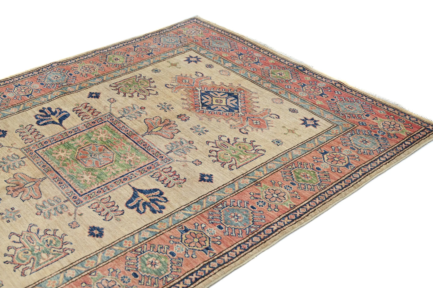 Super Kazak Afghan Rug – Oatmeal Medallion
