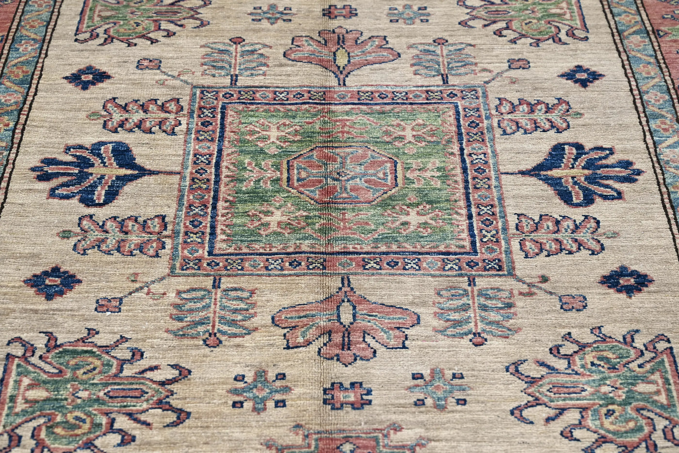 Super Kazak Afghan Rug – Oatmeal Medallion