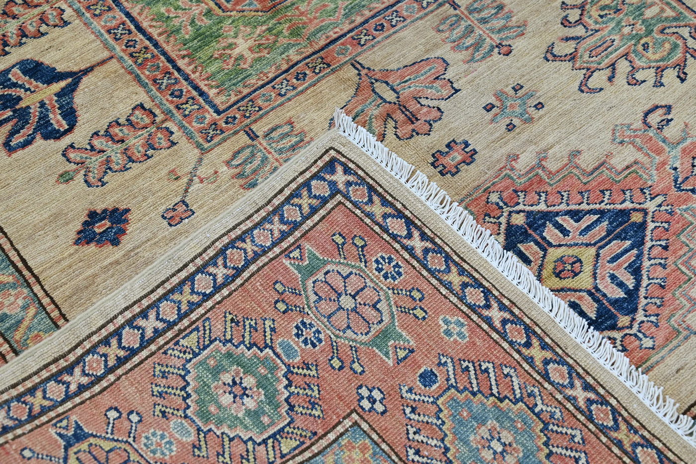Super Kazak Afghan Rug – Oatmeal Medallion