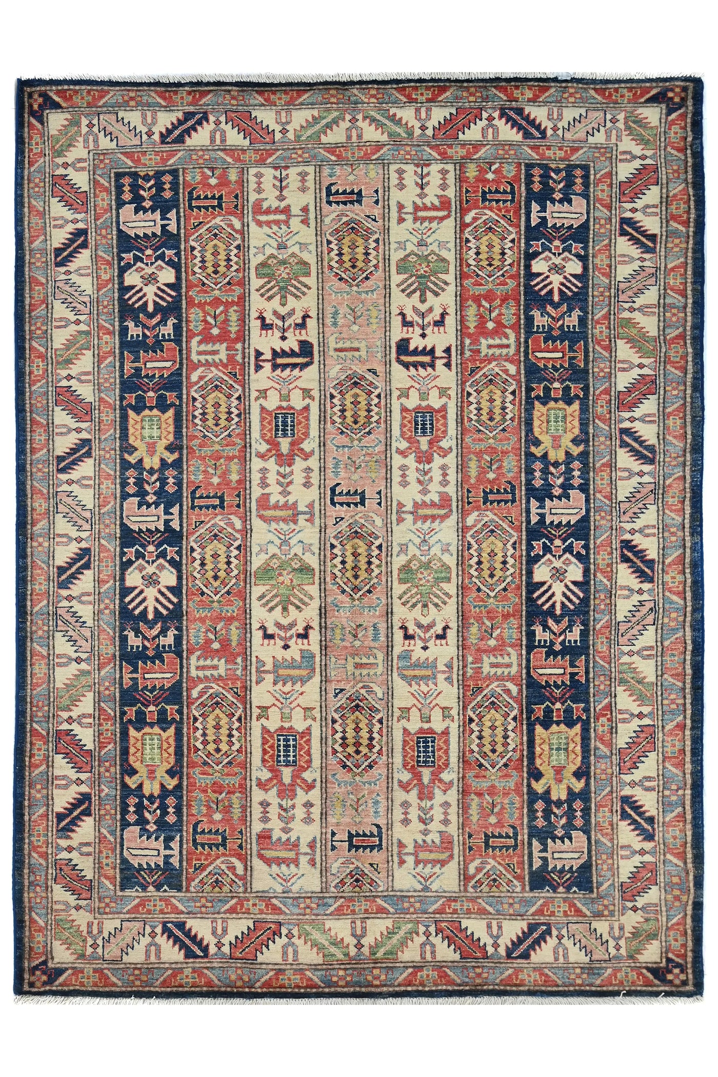 Super Kazak Afghan Rug – Cream Stripe